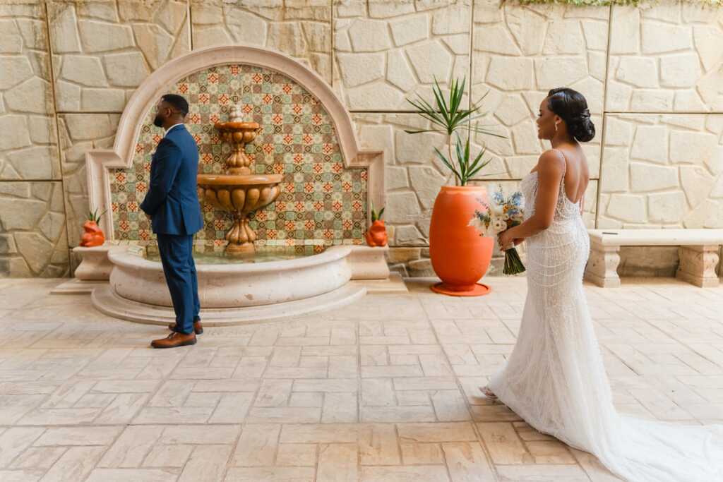 First look emotional moment Hacienda Encantada Los Cabos wedding