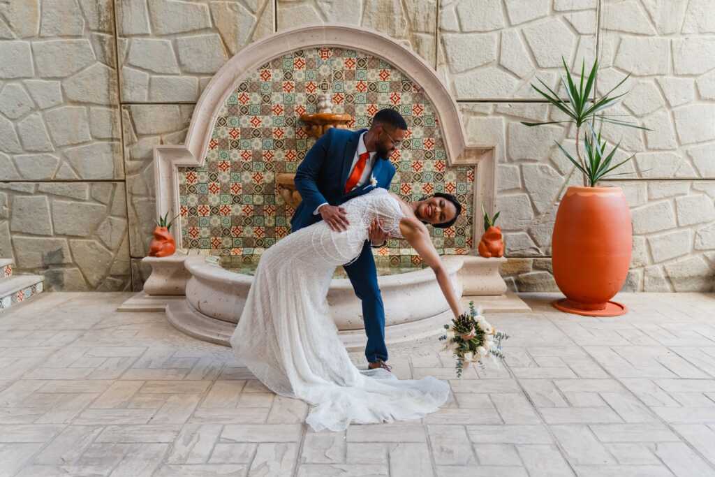 Bride and groom intimate moment Hacienda Encantada Los Cabos wedding