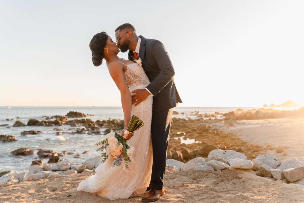 Sunset wedding photos Hacienda Encantada Los Cabos beach