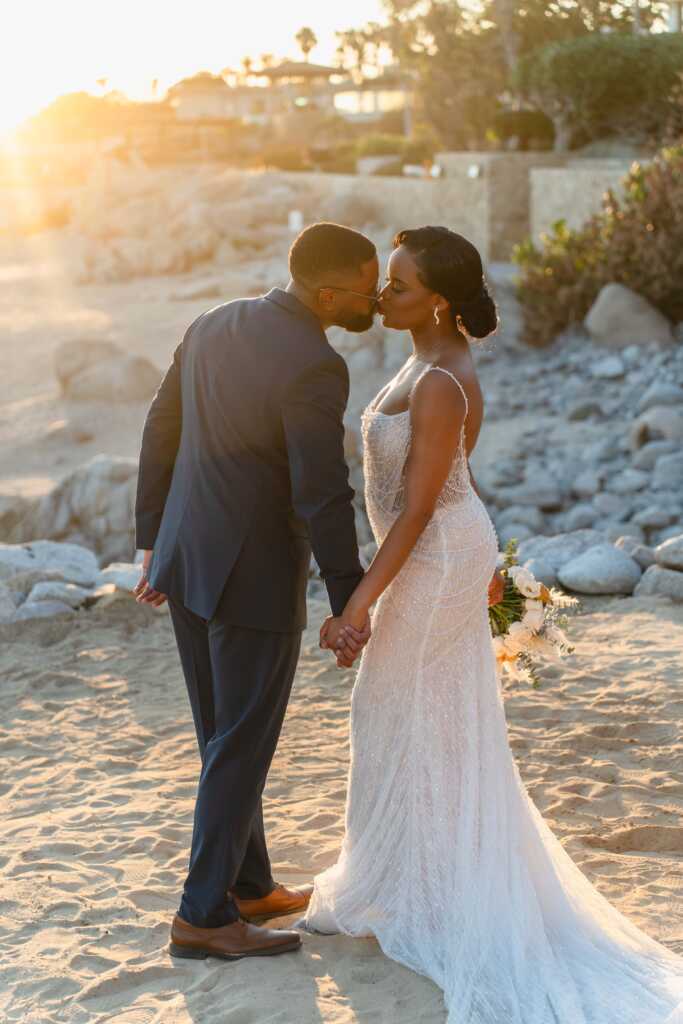 Cabo beach wedding couple sunset Hacienda Encantada