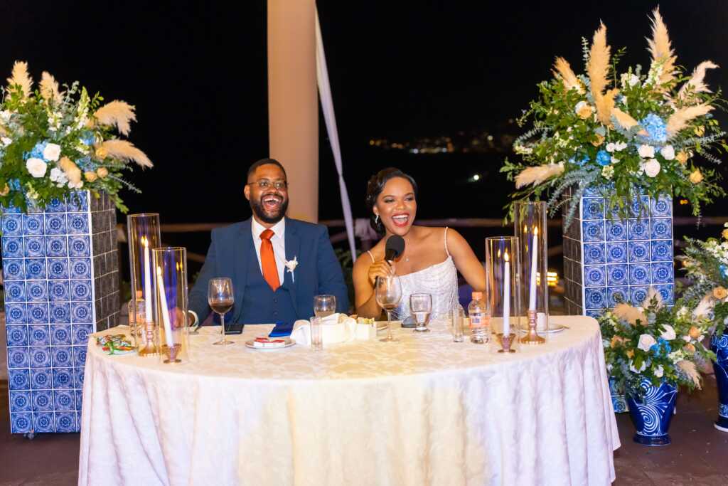 Reception speech at sweetheart table Hacienda Encantada Cabo wedding