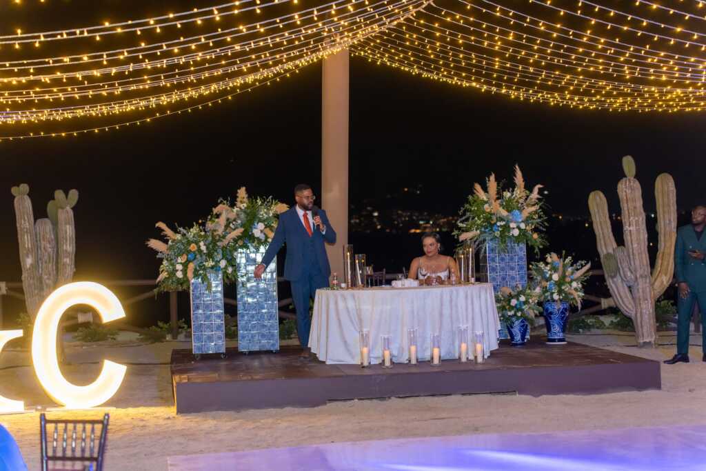 Wedding speech couple table Hacienda Encantada Cabo
