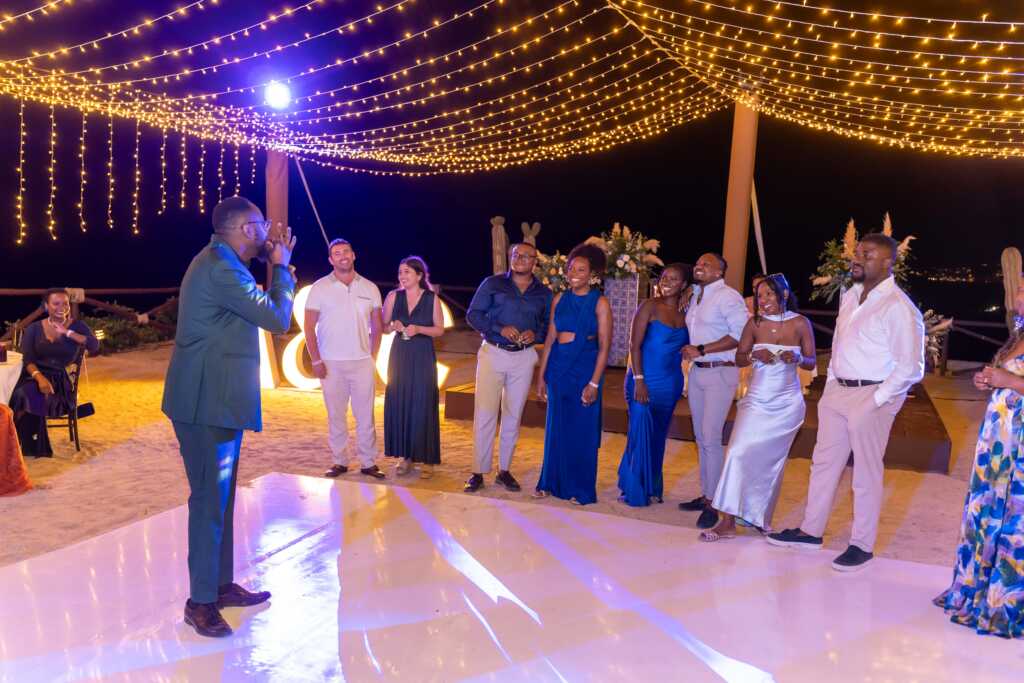 Toast during wedding reception Hacienda Encantada Los Cabos Mexico