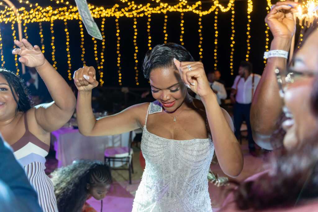 Bride dancing at wedding party Hacienda Encantada Los Cabos reception